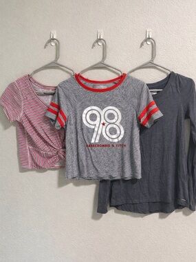 Abercrombie & Fitch Gray Tee with White '98 Graphic and Red Trim